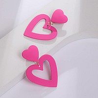 Poptopping Hot Pink Heart Earrings Dangling Heart Drop Earrings For Women Love Heart Dangle Earrings Valentines Day Mothers Da