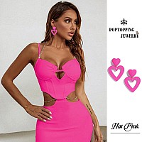 Poptopping Hot Pink Heart Earrings Dangling Heart Drop Earrings For Women Love Heart Dangle Earrings Valentines Day Mothers Da