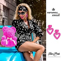 Poptopping Hot Pink Heart Earrings Dangling Heart Drop Earrings For Women Love Heart Dangle Earrings Valentines Day Mothers Da