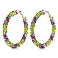 Nlcac Mardi Gras Earrings Sparkle Resin Rhinestone Wrapped Hoop Dangle Earrings For Women Girls Mardi Gras Purple Green Yellow