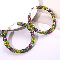 Nlcac Mardi Gras Earrings Sparkle Resin Rhinestone Wrapped Hoop Dangle Earrings For Women Girls Mardi Gras Purple Green Yellow