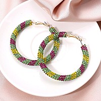 Nlcac Mardi Gras Earrings Sparkle Resin Rhinestone Wrapped Hoop Dangle Earrings For Women Girls Mardi Gras Purple Green Yellow