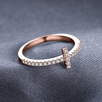 Jewelrypalace 14K Rose Gold Plated 925 Sterling Silver Rings For Women Cubic Zirconia Promise Rings For Her Stackable Wedding