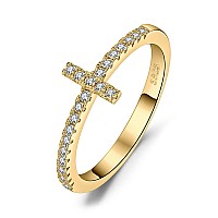 Jewelrypalace 14K Yellow Gold Plated 925 Sterling Silver Rings For Women Cubic Zirconia Promise Rings For Her Stackable Weddin