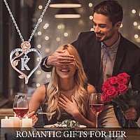 Romantic Gifts For Her With Rose Box Dainty Rose Love Heart Initial Letter Pendant Necklace Jewelry For Women Anniversary Valen