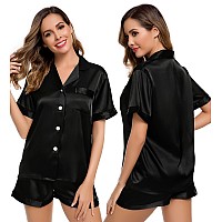 Lecgee Womens Pajamas Set Silk Satin Sleepwear Short Sleeve Nightwear Button Down Pj Lounge