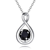 Fancime Black Tourmaline Necklace Graduation Gift Sterling Silver Dainty Infinity Pendant Crystal Black Onyx Fine Gemstone Jewel