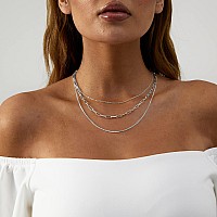 Feskive Layered Necklaces For Women Silver Plated Dainty Snake Twist Rope Delicate Layered Necklace Different Length Choker Neck