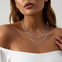 Feskive Layered Necklaces For Women Silver Plated Dainty Snake Twist Rope Delicate Layered Necklace Different Length Choker Neck