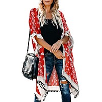 Dokotoo Womens Ladies Lightweight Summer 34 Sleeve Beach Swimwear Cover Up Open Front Floral Printed Boho Bohemian Vacation Long