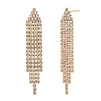 Mlouye Gold Tone Clear Rhinestone Chandelier Dangle Earrings For Women Girls Triangle Dangling Fringe Crystals Pierced Earring