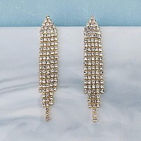 Mlouye Gold Tone Clear Rhinestone Chandelier Dangle Earrings For Women Girls Triangle Dangling Fringe Crystals Pierced Earring