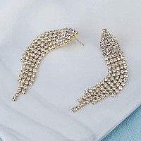 Mlouye Gold Tone Clear Rhinestone Chandelier Dangle Earrings For Women Girls Triangle Dangling Fringe Crystals Pierced Earring