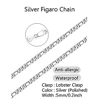 Asdull 925 Sterling Silver Clasp 5Mm Figaro Link Chain Necklace For Men Women Diamondcut Silver Link Chain 24 Inches