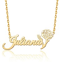 Name Necklace With Birth Flower 18K Gold Plated Nameplate Customized Jewelry Personalized Necklace Gift For Women Girls