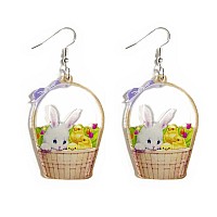 Cute Acrylic Wooden Easter Rabbit Bunny Drop Earrings Mushroom Colorful Holiday Easter Eggs Flower Basket Dangle Earrings For Wo