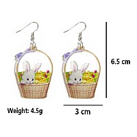 Cute Acrylic Wooden Easter Rabbit Bunny Drop Earrings Mushroom Colorful Holiday Easter Eggs Flower Basket Dangle Earrings For Wo