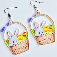 Cute Acrylic Wooden Easter Rabbit Bunny Drop Earrings Mushroom Colorful Holiday Easter Eggs Flower Basket Dangle Earrings For Wo