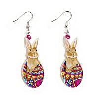 Cute Acrylic Wooden Easter Rabbit Bunny Drop Earrings Mushroom Colorful Holiday Easter Eggs Flower Basket Dangle Earrings For Wo