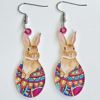 Cute Acrylic Wooden Easter Rabbit Bunny Drop Earrings Mushroom Colorful Holiday Easter Eggs Flower Basket Dangle Earrings For Wo