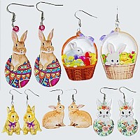 Cute Acrylic Wooden Easter Rabbit Bunny Drop Earrings Mushroom Colorful Holiday Easter Eggs Flower Basket Dangle Earrings For Wo