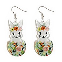 Cute Acrylic Wooden Easter Rabbit Bunny Drop Earrings Mushroom Colorful Holiday Easter Eggs Flower Basket Dangle Earrings For Wo