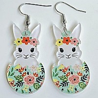 Cute Acrylic Wooden Easter Rabbit Bunny Drop Earrings Mushroom Colorful Holiday Easter Eggs Flower Basket Dangle Earrings For Wo