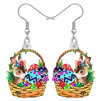 Bonsny Acrylic Drop Dangle Easter Basket Bunny Hare Rabbit Earrings Jewelry For Women Gift Charms Honey