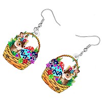 Bonsny Acrylic Drop Dangle Easter Basket Bunny Hare Rabbit Earrings Jewelry For Women Gift Charms Honey