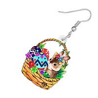 Bonsny Acrylic Drop Dangle Easter Basket Bunny Hare Rabbit Earrings Jewelry For Women Gift Charms Honey