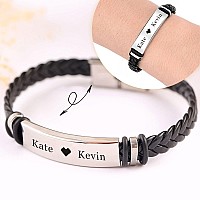 Edsg Personalized Mens Bracelet Leather Bracelets Gifts For Men Him Boyfriend Husband Dad Custom Engraved Bracelet Gift For Vale