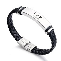 Edsg Personalized Mens Bracelet Leather Bracelets Gifts For Men Him Boyfriend Husband Dad Custom Engraved Bracelet Gift For Vale