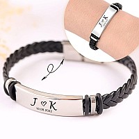 Edsg Personalized Mens Bracelet Leather Bracelets Gifts For Men Him Boyfriend Husband Dad Custom Engraved Bracelet Gift For Vale