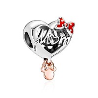 Valgacls Mini Mouse Mom Heart Charm 925 Sterling Silver Charms For Bracelets Necklace Valentines Day Mothers Day Jewelry Gif