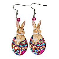 Easter Bunny Flower Basket Acrylic Earrings Lovely Cute Wooden Rabbit Colorful Mushroom Easter Eggs Dangle Earrings For Women Gi