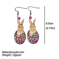 Easter Bunny Flower Basket Acrylic Earrings Lovely Cute Wooden Rabbit Colorful Mushroom Easter Eggs Dangle Earrings For Women Gi