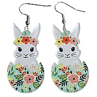 Easter Bunny Flower Basket Acrylic Earrings Lovely Cute Wooden Rabbit Colorful Mushroom Easter Eggs Dangle Earrings For Women Gi