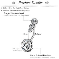 Jforyou Silver Clicker Belly Button Rings Surgical Steel 14G Belly Navel Rings Triple Cz Top Design