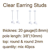 Modrsa Clear Earrings Stud 20G Plastic Earrings Studs Earring Retainer For Work Sports Surgery Clear Earring Retainers Round Fla