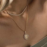 Ascona M Initial Layered Necklaces For Women Girls Dainty Simple Trendy Gold Plated Multi Layered Layering Letter Alphabet Pend