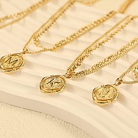 Ascona M Initial Layered Necklaces For Women Girls Dainty Simple Trendy Gold Plated Multi Layered Layering Letter Alphabet Pend