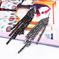 Selovo Chandelier Tassel Dangle Linear Drop Earrings Party Jewelry Clear Austrian Crystal Black