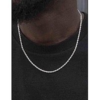 Asdull Silver Necklace For Women Men 3Mm Rope Chain Solid 925 Sterling Silver Clasp Rope Chain Silver Chain For Men 18 Inches