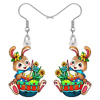 Bonsny Acrylic Drop Dangle Easter Basket Bunny Hare Rabbit Earrings Jewelry For Women Gift Charms Colorful