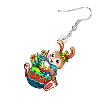 Bonsny Acrylic Drop Dangle Easter Basket Bunny Hare Rabbit Earrings Jewelry For Women Gift Charms Colorful