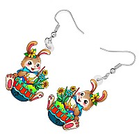 Bonsny Acrylic Drop Dangle Easter Basket Bunny Hare Rabbit Earrings Jewelry For Women Gift Charms Colorful