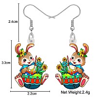 Bonsny Acrylic Drop Dangle Easter Basket Bunny Hare Rabbit Earrings Jewelry For Women Gift Charms Colorful