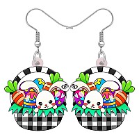 Bonsny Acrylic Drop Dangle Easter Basket Bunny Hare Rabbit Earrings Jewelry For Women Gift Charms Cloud