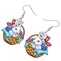 Bonsny Acrylic Drop Dangle Easter Basket Bunny Hare Rabbit Earrings Jewelry For Women Gift Charms Totilla