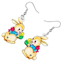 Bonsny Acrylic Drop Dangle Easter Basket Bunny Hare Rabbit Earrings Jewelry For Women Gift Charms Salt